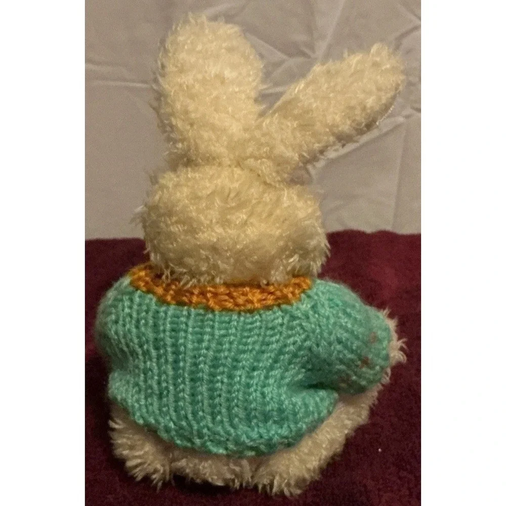 1988 Chrisha Playful Plush Bunny Stuffed Rabbit Easter Sweater With Jointed Legs